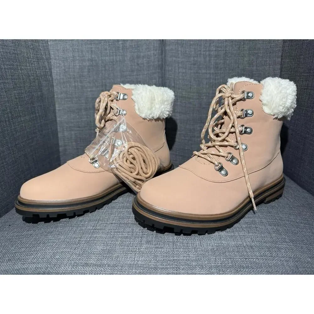 Torrid Boots Womens Size 8W Beige Faux Shearling Lace Up Winter‎ Hiking Fur Trim